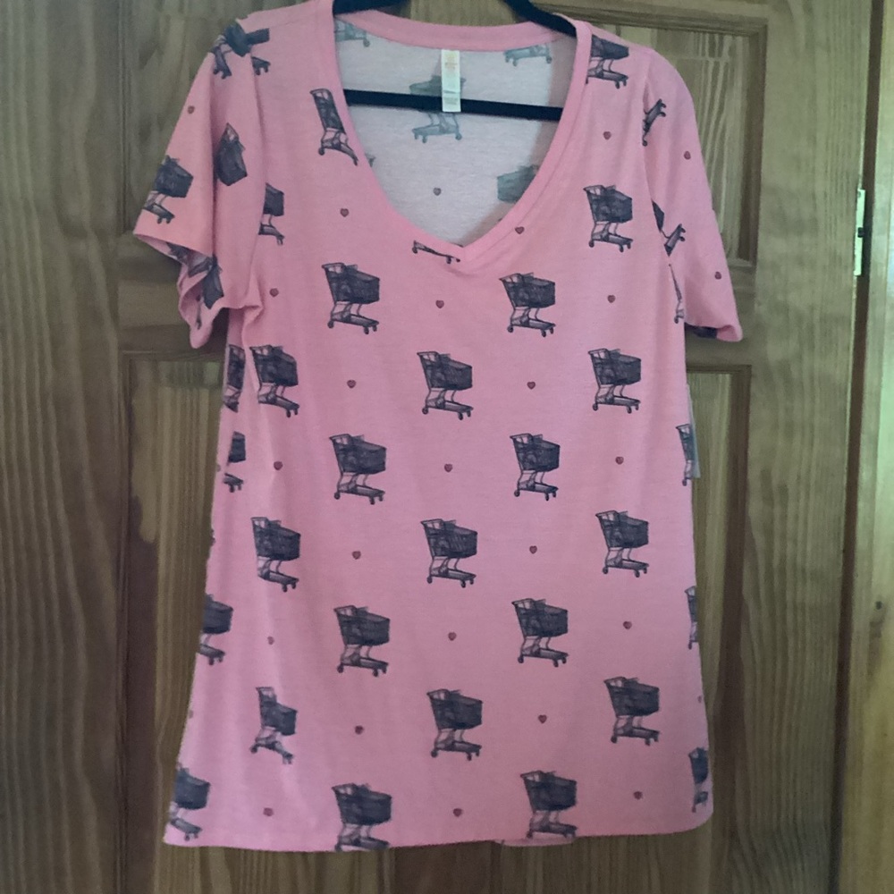 Women's Pink V-Neck Shopping Cart Print Tee